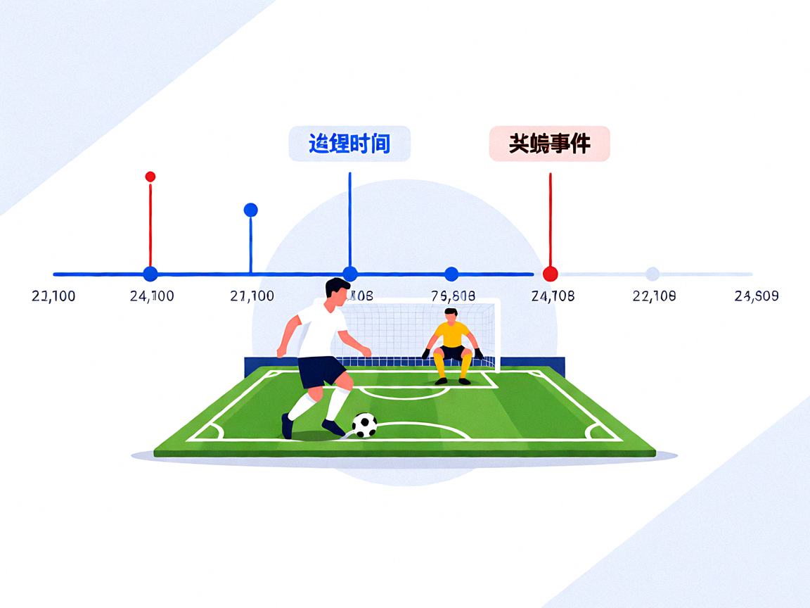 足球比赛进程分析示意图，展示进球时间和关键事件的时间线